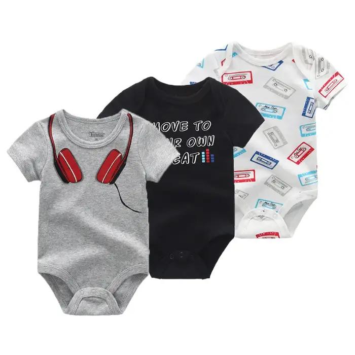 Kiddiezoom Lot de 3 Bodys Bébé Unisexe à Manches Courtes en Coton Doux 100% avec Motifs de Dessins A