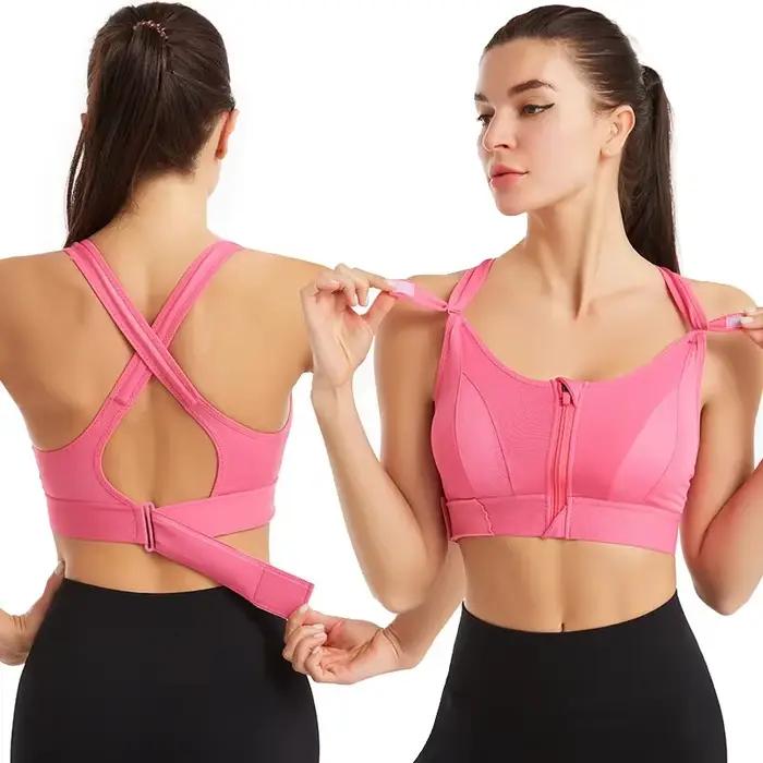 Soutien-gorge de sport antichoc pour femmes, fermeture éclair sur le devant, sangle réglable, élasti
