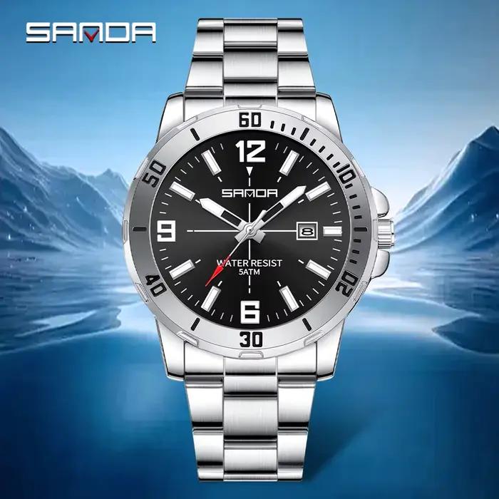 Mode SADNA 3265 montre à Quartz pour hommes d'affaires grand cadran étanche calendrier veilleuse nou