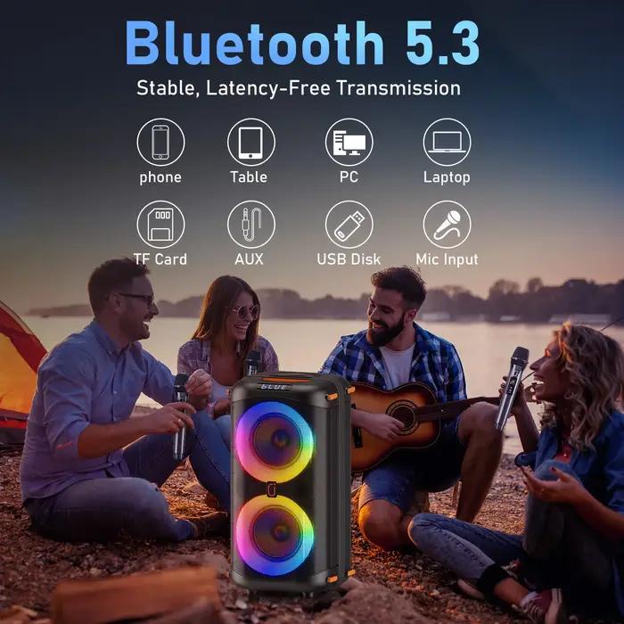 Machine de karaoké T27-T avec 2 microphones sans fil, système PA pour grandes fêtes avec lumières Di