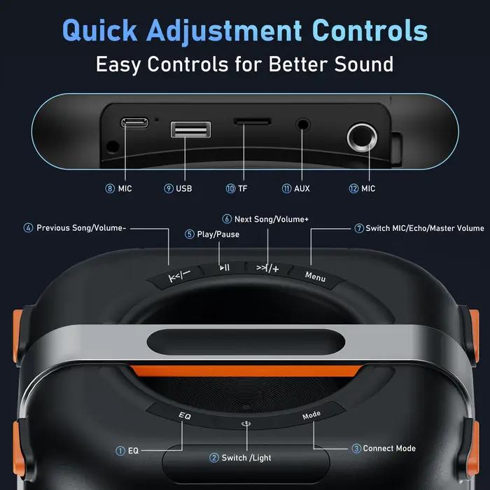 Machine de karaoké T27-T avec 2 microphones sans fil, système PA pour grandes fêtes avec lumières Di