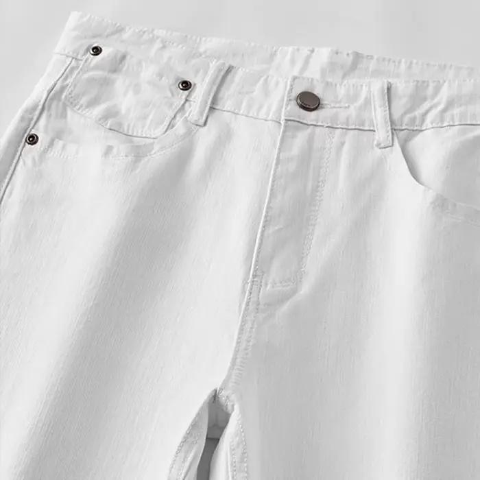 Jean blanc élastique pour hommes, coupe droite, Slim, décontracté, doux, Business, marque classique,