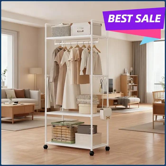 Support de Rangement avec Roulettes et Étagères pour Vêtements Organisateur Autoportant Durables Pour Chambre à Coucher Occasions Spéciales