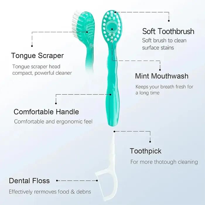 Brosse à dents jetable portable 5 en 1, fil dentaire, nettoyage buccal, adultes en voyage d'affaires