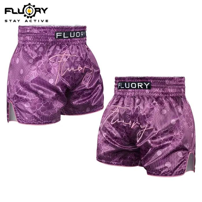 Shorts de Muay Thai brodés rétro imprimés FLUORY, tissu confortable et respirant, shorts d'entraînem