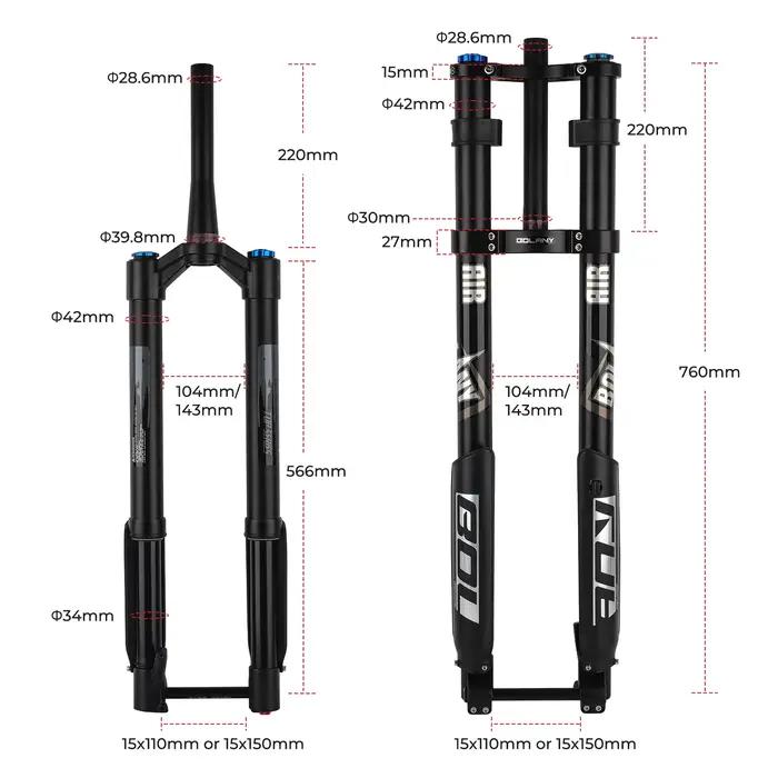BOLANY fourche de vélo inversée Double épaule fourche vtt pour descente 29 pouces fourche Boost à ax