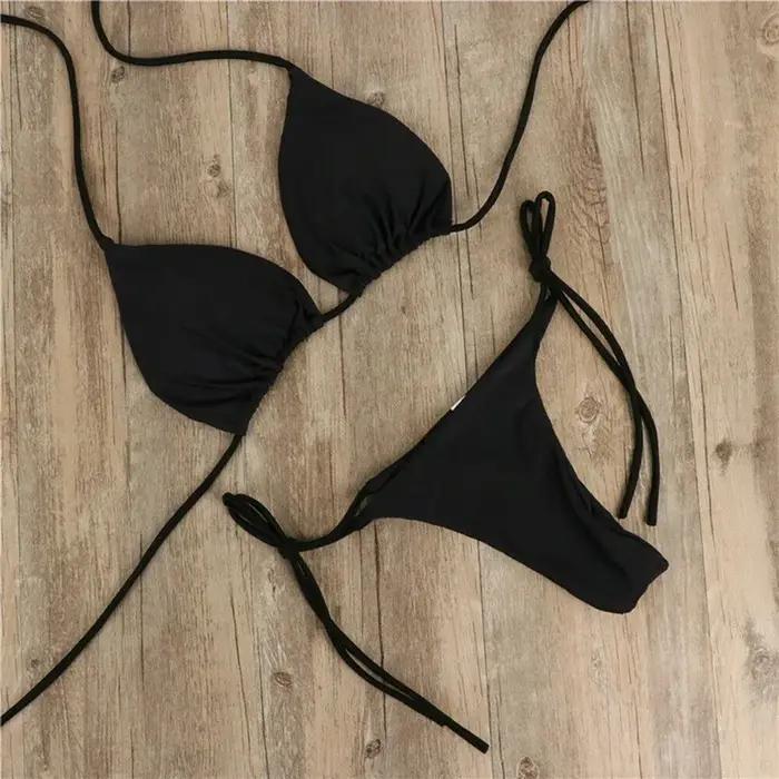 Maillot de bain à lacets pour femmes, couleur unie, Style col suspendu, Triangle réglable, Sexy, pla