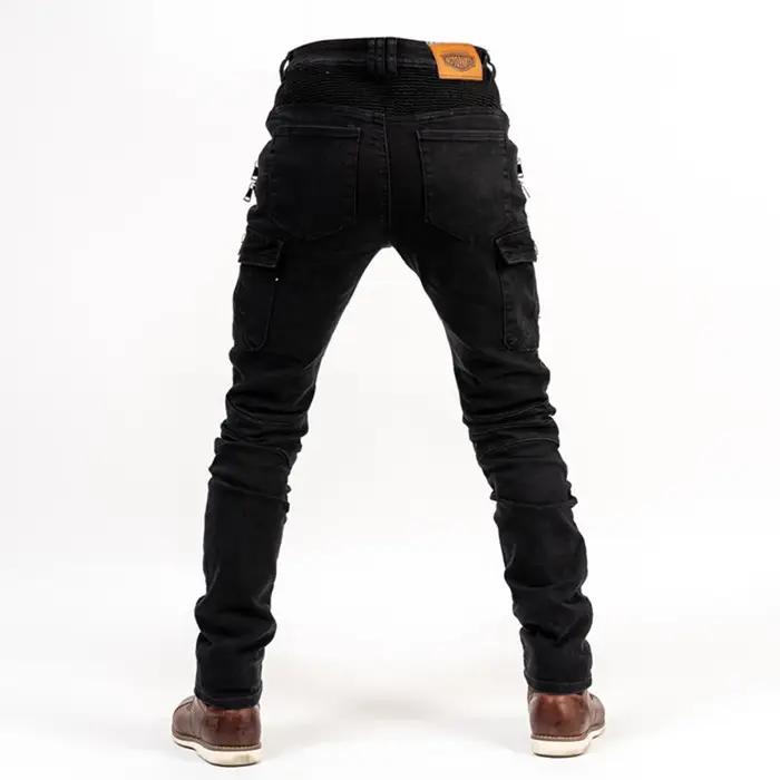 Jeans d'équitation de moto multi-poches pour hommes, pantalons d'équitation avec genouillères, denim