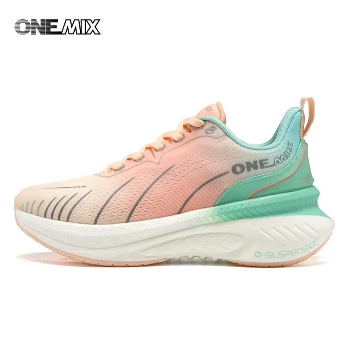 Chaussures de course femme ONEMIX respirantes 2024 - Baskets sport amortissantes noires et roses