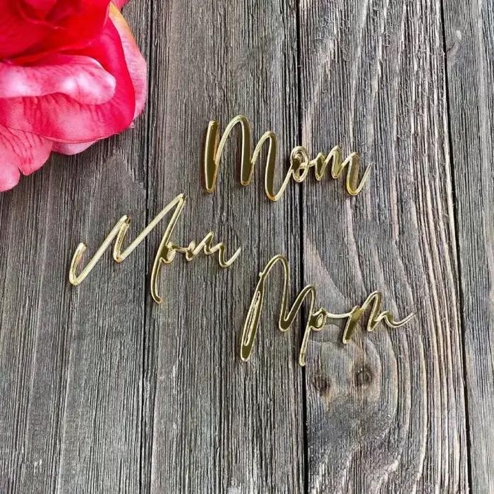 Décoration de gâteau d'anniversaire joyeux fête des mères, design Simple doré en acrylique, décorati