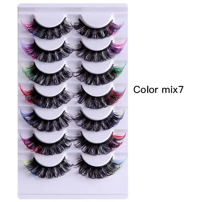 7 paires de faux cils colorés 3D Faux vison cils moelleux russe naturel épais cils moelleux