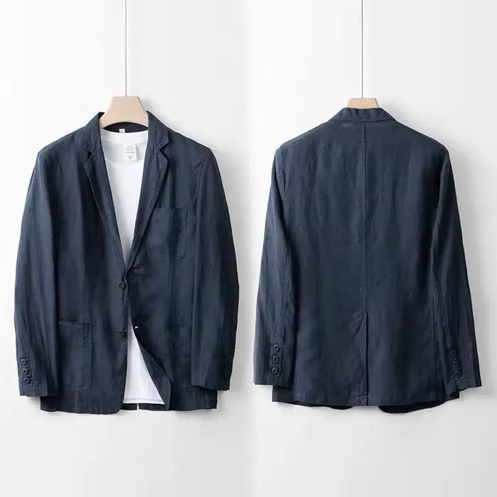 Veste de costume 100% lin pour hommes, haut d'été léger et respirant, couleur pure, léger, de luxe,