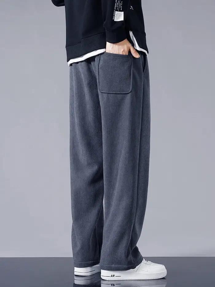 Hiver épais chaud velours côtelé pantalons de survêtement hommes doublure polaire cordon droit ample