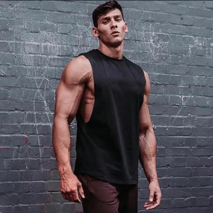 Débardeurs de sport pour hommes en coton, à découpes latérales, pour la course, la musculation et le