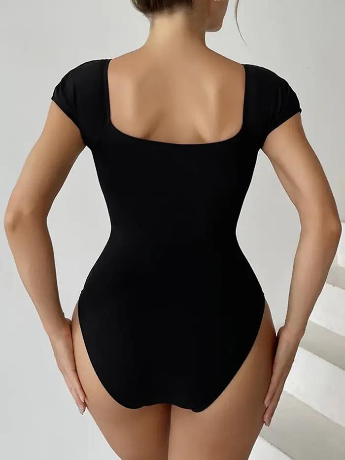 Maillot de bain une pièce à manches courtes pour femme 2026 – Maillot de bain uni avec fermeture écl