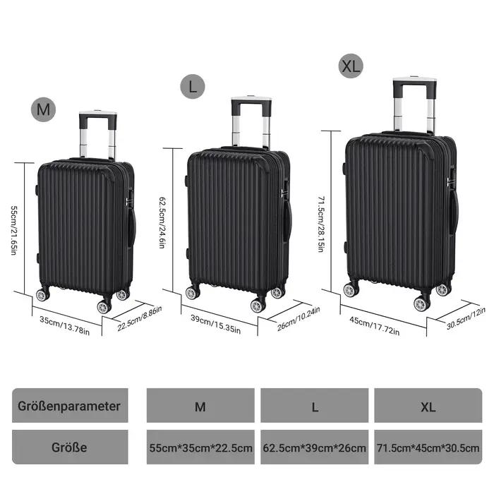 Set de 3 valises rigides ABS, bagage cabine, trolley voyage, 4 roues 360°, M 20'' L 24'' XL 28'', se