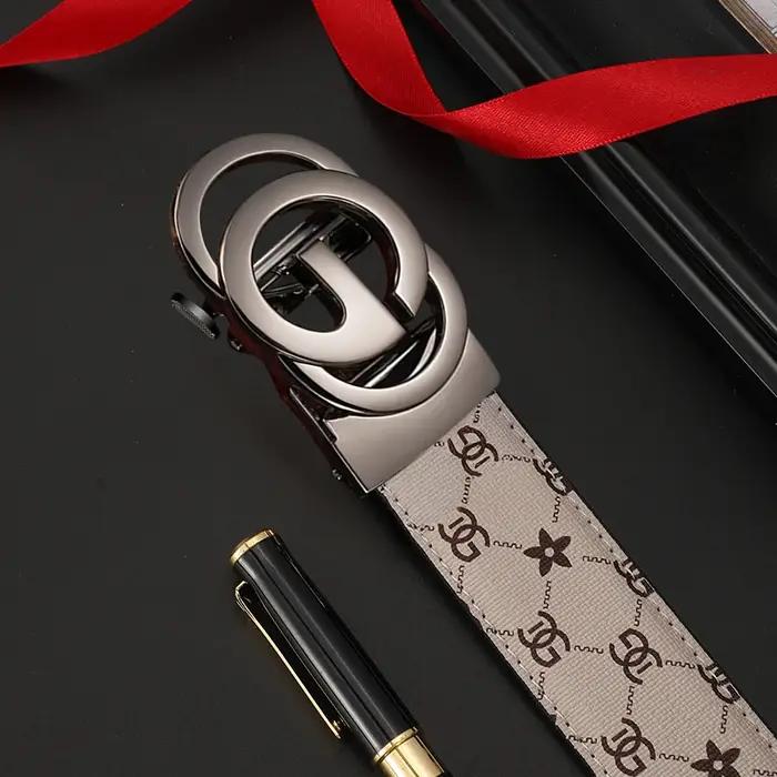 Ceinture en cuir véritable pour hommes, alliage métallique, boucle automatique, marque de luxe, Desi