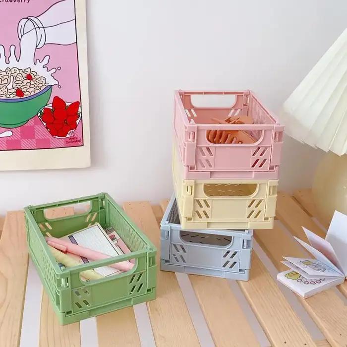 Nouveau Mini support de papeterie pliable empilable en plastique Simple mignon étudiant bureau boîte