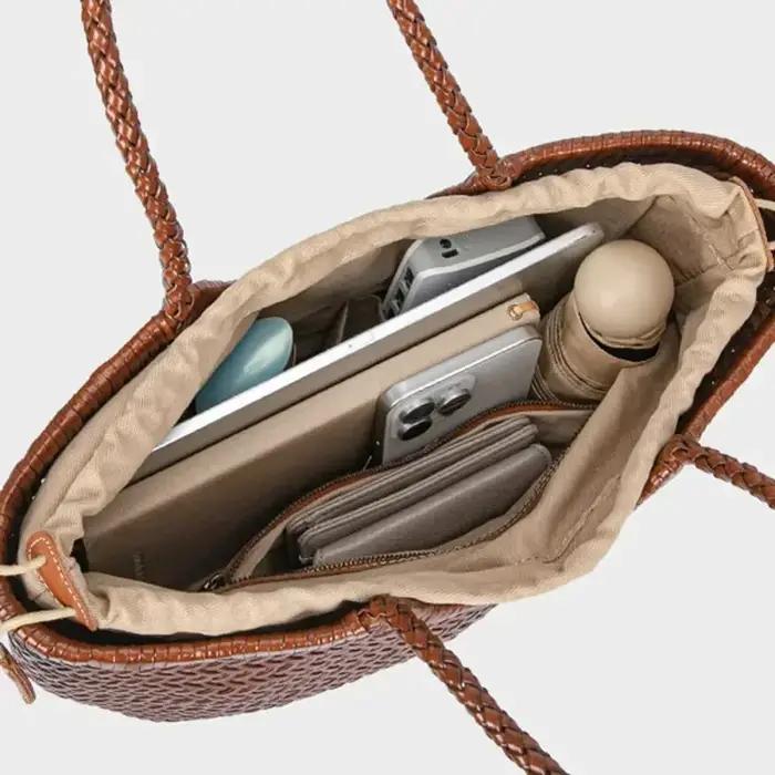 Sac fourre-tout tissé à la main de marque, grand panier à légumes en cuir véritable français avec po