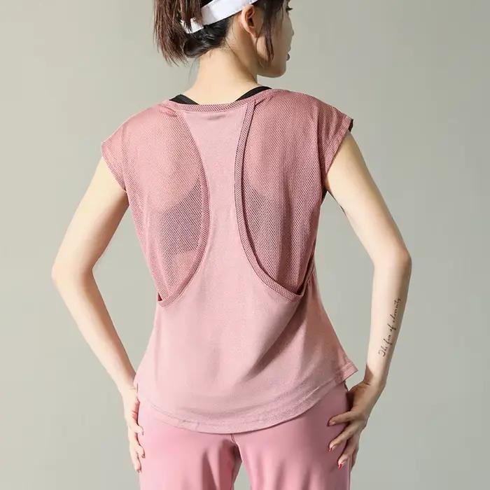 Tshirt sportif pour femme fitness manches courtes yoga musculation gym course pied activité physique entretien confort maximal