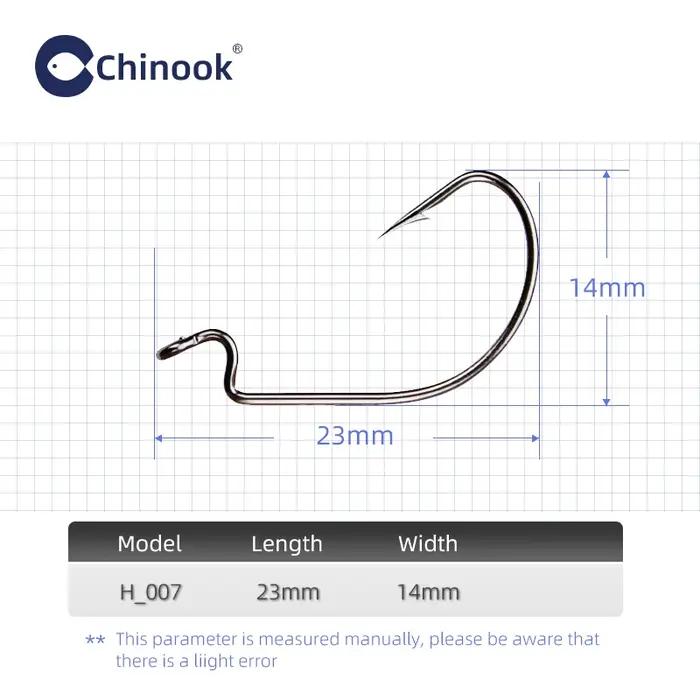 Chinook 20 pièces large ver Texan crochet carbone Offset hameçon basse barbelé carpe crochet de pêch