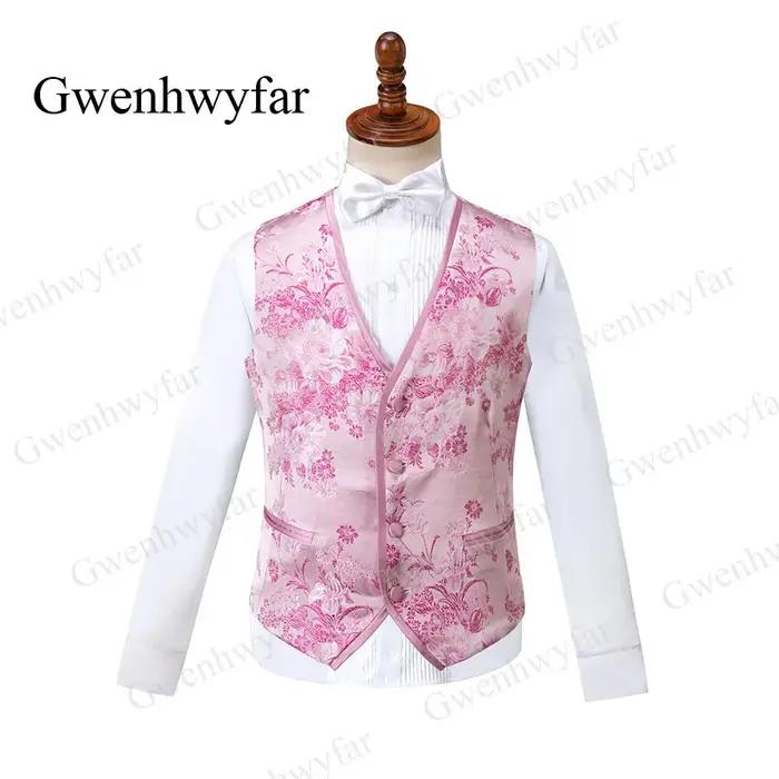 Gwenhwyfar rose hommes Tuxedos Floral 2026 haute qualité mâle fête Tuxedos 3 pièces coupe ajustée ch