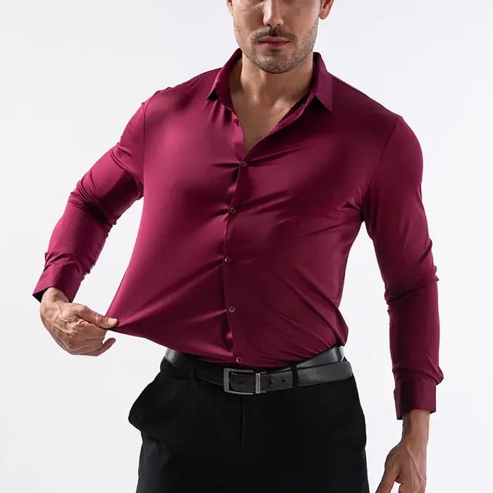 Chemises sans couture à haute élasticité pour hommes, chemise de sport musculaire à manches longues,