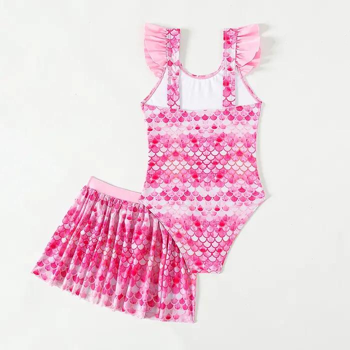 Nouveau maillot de bain une pièce pour filles avec jupe de plage rose imprimé sirène maillot de bain