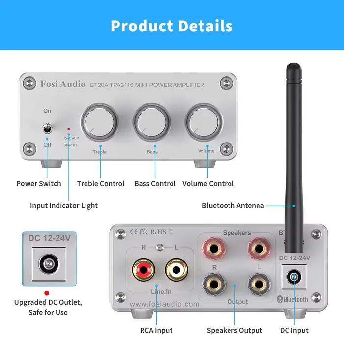 Fosi Audio BT20A Bluetooth TPA3116D2 amplificateur de puissance sonore 100W Mini HiFi stéréo classe