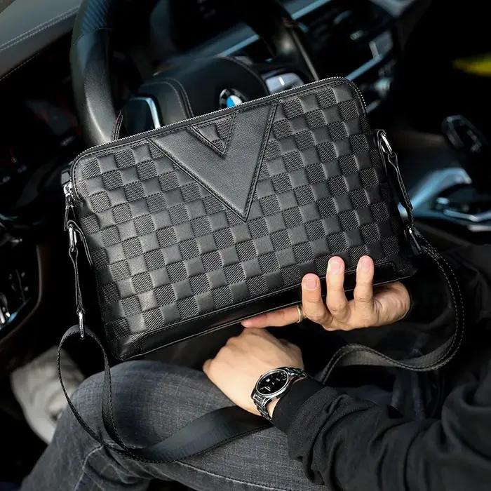 SENOFAN 2025 marque sac à bandoulière hommes véritable cuir de vache Plaid gaufrage sac à main mâle