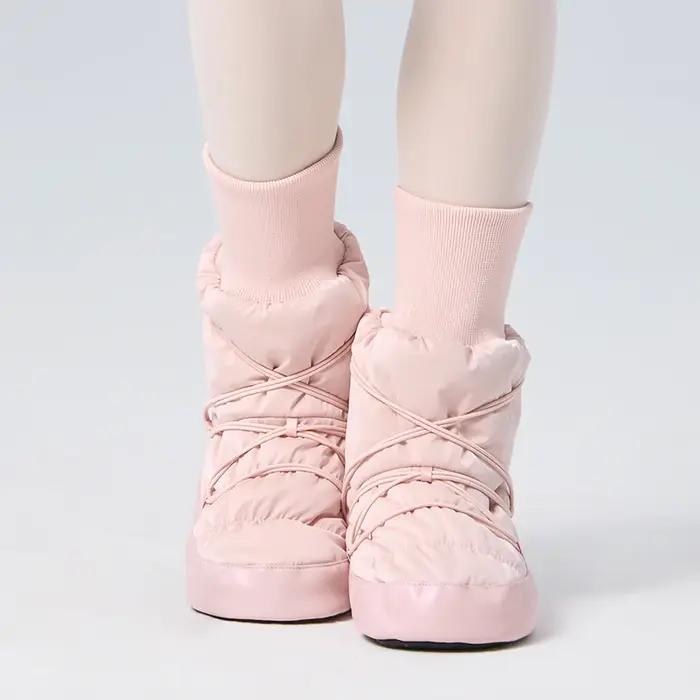 Bottes de ballet montantes chaudes pour femmes et filles - Poignets élastiques noires pour ballerines d'hiver