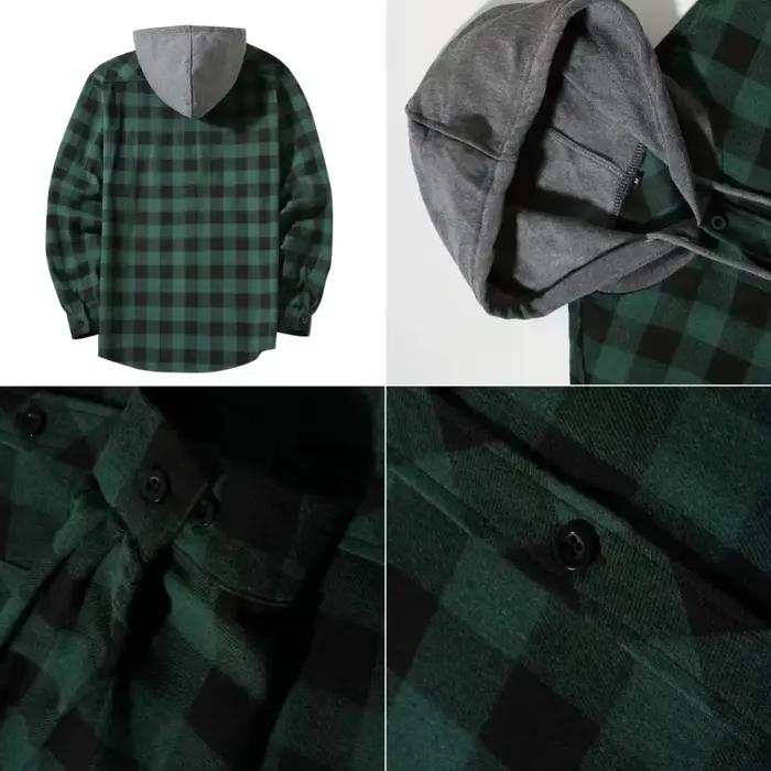 Hommes d'affaires printemps et automne Patchwork Plaid boucle décontractée à capuche à manches longu