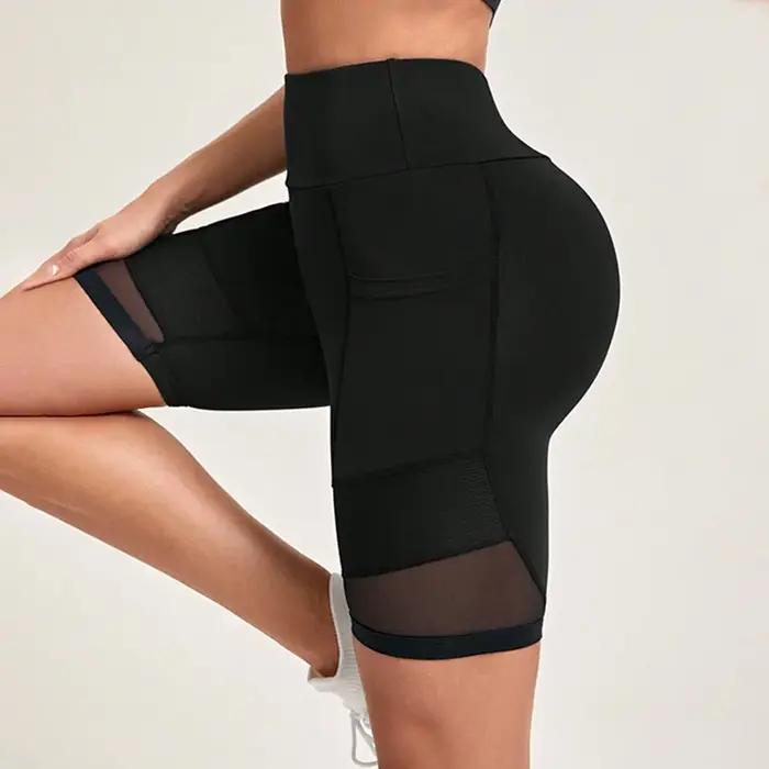 Short de yoga femme maille taille haute avec poches entraînement fitness confortable TUNIControl