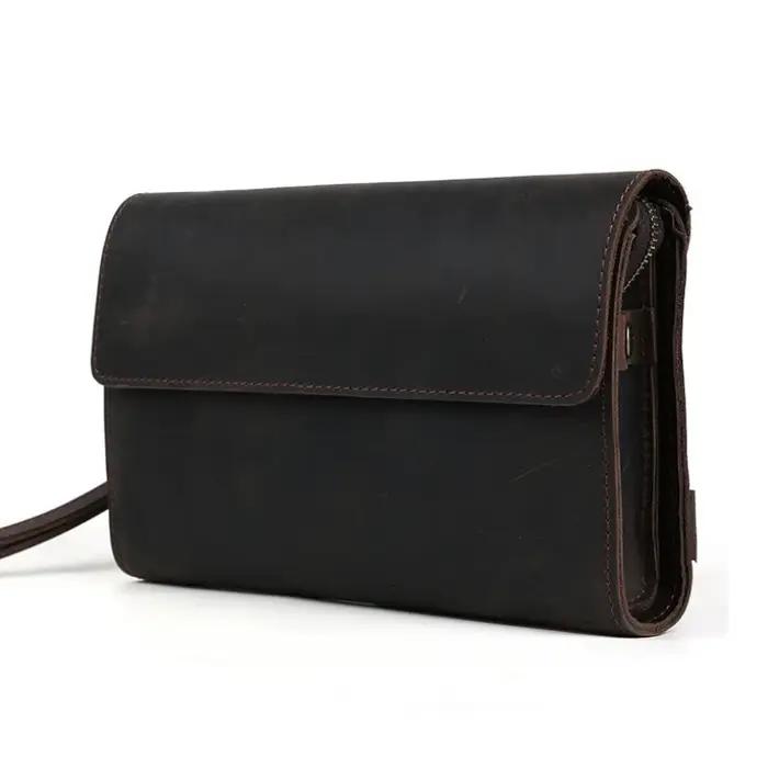 Grand portefeuille en cuir véritable pour homme, pocommuniste de jour, sac à main de style vintage,