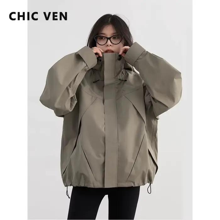 CHIC VEN-Veste de dehors à Capuche pour Femme, Manteau Court, Coupe-Vent, Solide, Extérieur, Automne