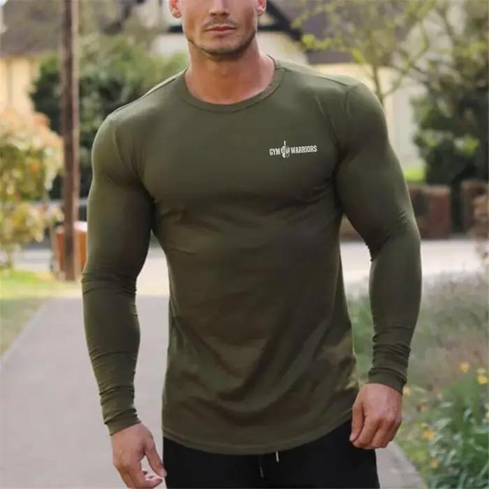 Automne Slim Fit Sport Fitness chemises de course hommes coton respirant à manches longues T-shirt G