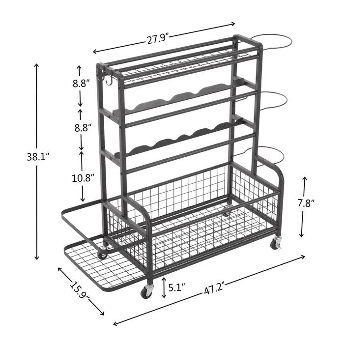Polymères de stockage en métal à 4 niveaux avec roues roulantes, équipement de sport de basket-ball,