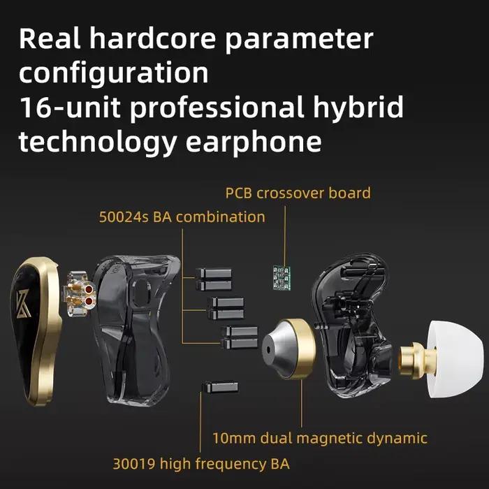 KZ-Écouteurs ZAS 7BA + 1esse Dynamic Hybrid Wired Médiateur phones, HiFi Bass, dehors Médiateur set,