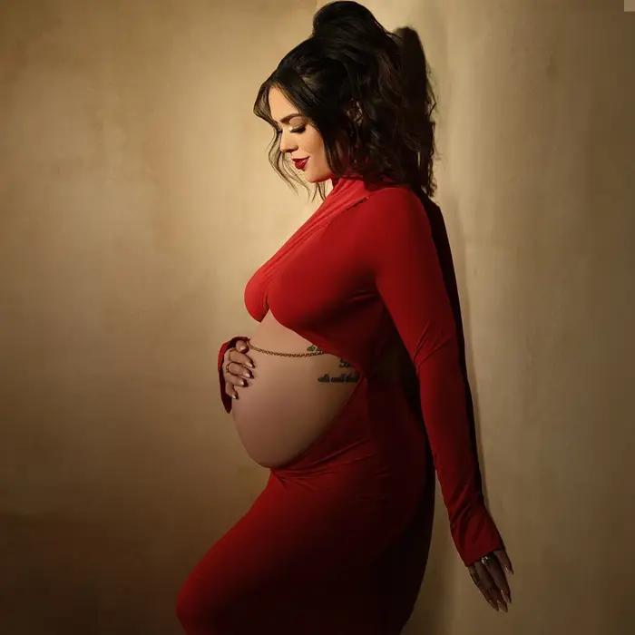Robe de photographie ALTERPhotography pour femme enceinte, robe de vadrouille au sol, rouge, sexy et