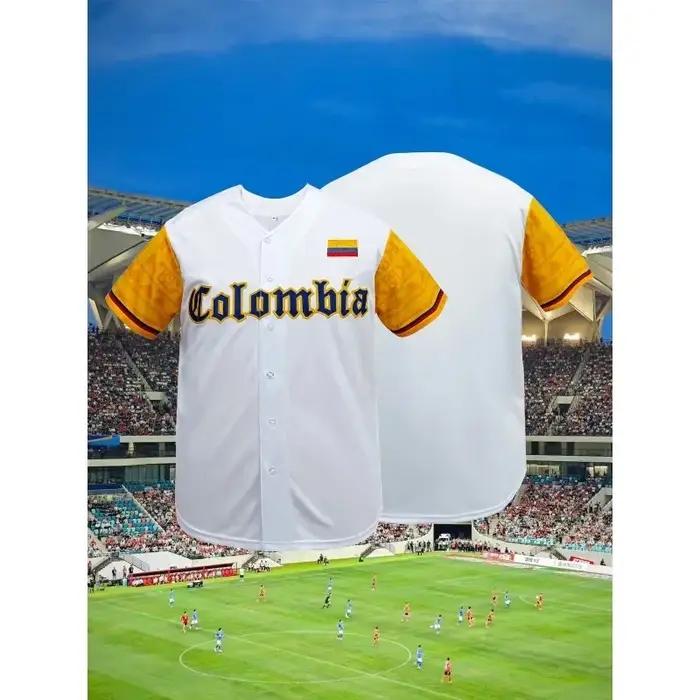 Maillot de baseball colombie brodé pour hommes, chemise athlétique respirante et coupe ample pour je