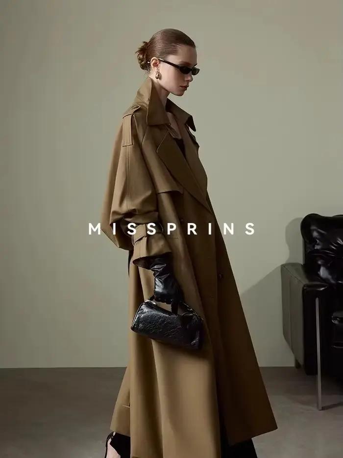 Lautaro printemps automne Long kaki Trench manteau pour femmes ceinture Double boutonnage Chic luxe