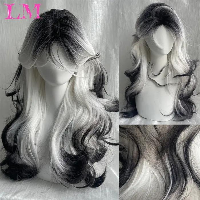 LM-Perruque Lolita Synthétique Longue et Droite avec Frange pour Fille, Mignonne Ombre, Rose, Blonde