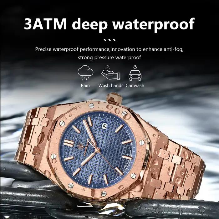 POEDAGAR vente chaude étanche calendrier lumineux en acier inoxydable montre carrée pour hommes étud