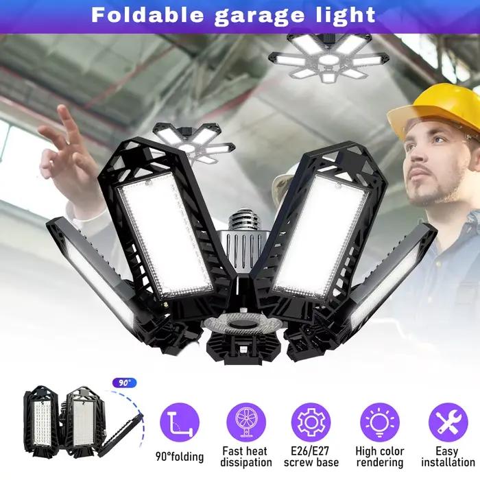 Eclairage de garage pliant, lumière LED, plafonnier E26, lumières High Bay, OVNI, ampoule déformable