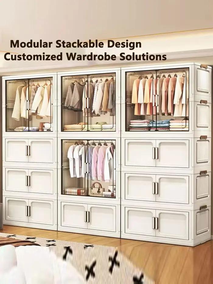 Armoire de rangement pliante multifonctionnelle avec portes blanc/noir/gris pour organisateur de sal