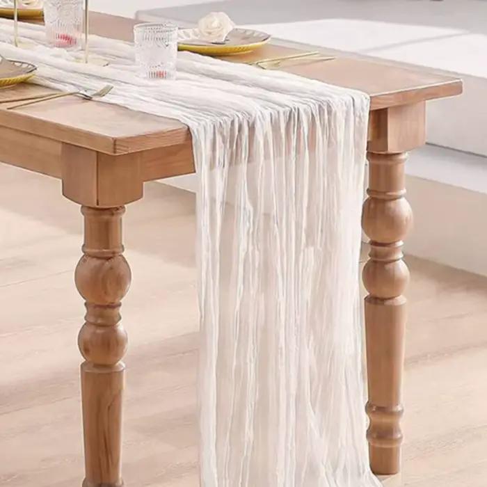 Chemin de Table en gaze semi-transparente, tissu à sauge, réglage de Table, salle à manger, décorati