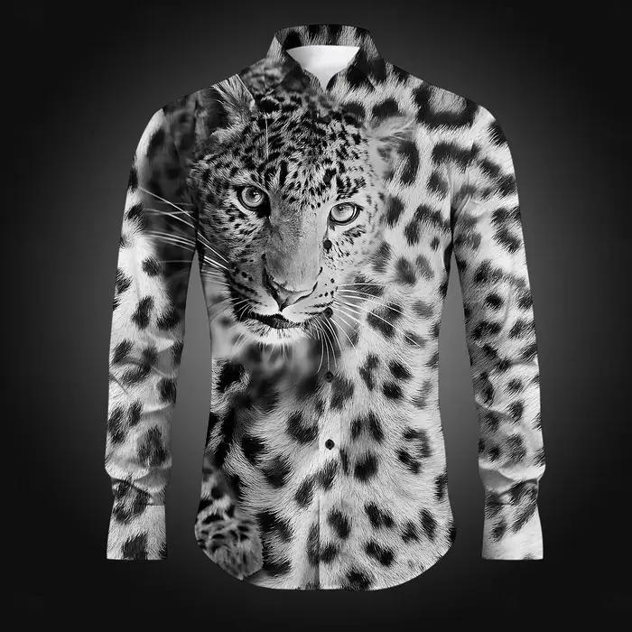 Chemise boutonnée léopard décontractée pour hommes, chemises imprimées, fête, vacances quotidiennes,