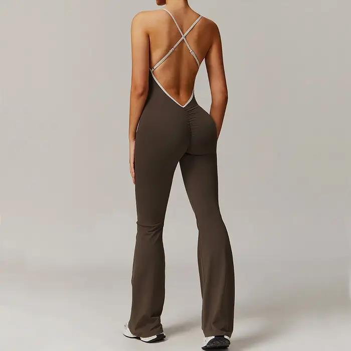 Femmes mince combinaison de gymnastique v-back décontracté Fitness barboteuses femme sport entraînem
