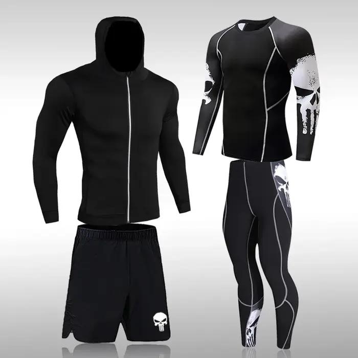 Ensemble compression homme sport running - Collants gymnastique survêtement rashguard training jogging