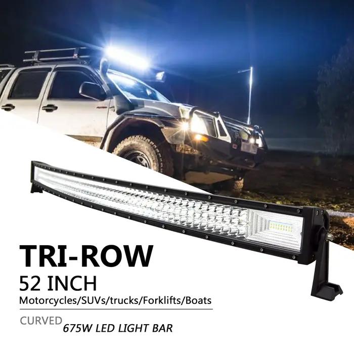 Barre lumineuse Led incurvée/droite 22 32 42 52 pouces 675W 540W, feux de conduite 7D 3 rangées, cam